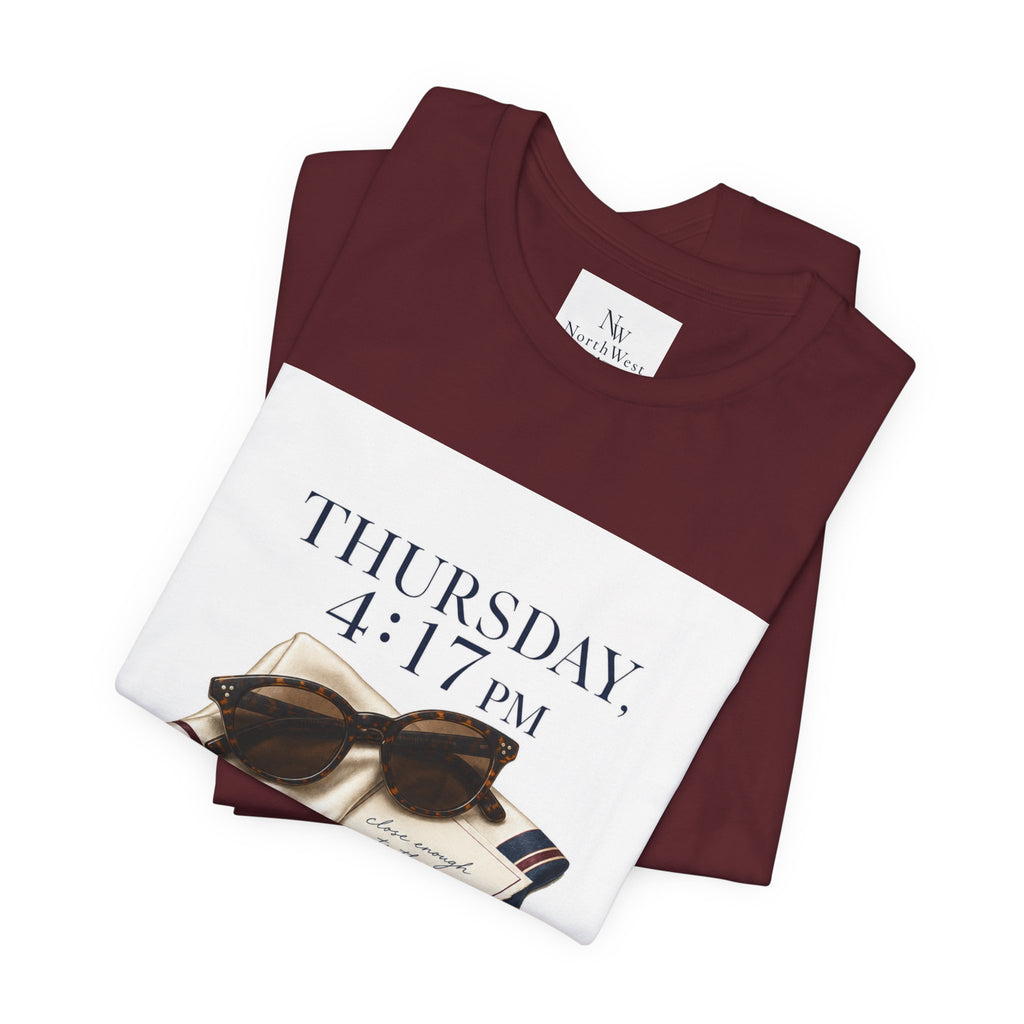 Her Weekend Starts Thursday Tee — 'Thursday, 4:17 PM' Coastal Vintage Graphic Shirt