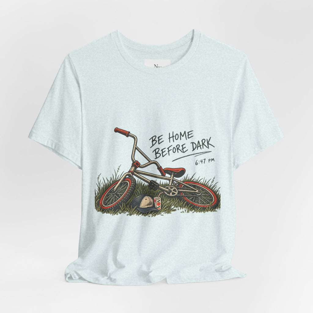 Be Home Before Dark T-Shirt — Vintage Kids Bike & Sunset Graphic Tee