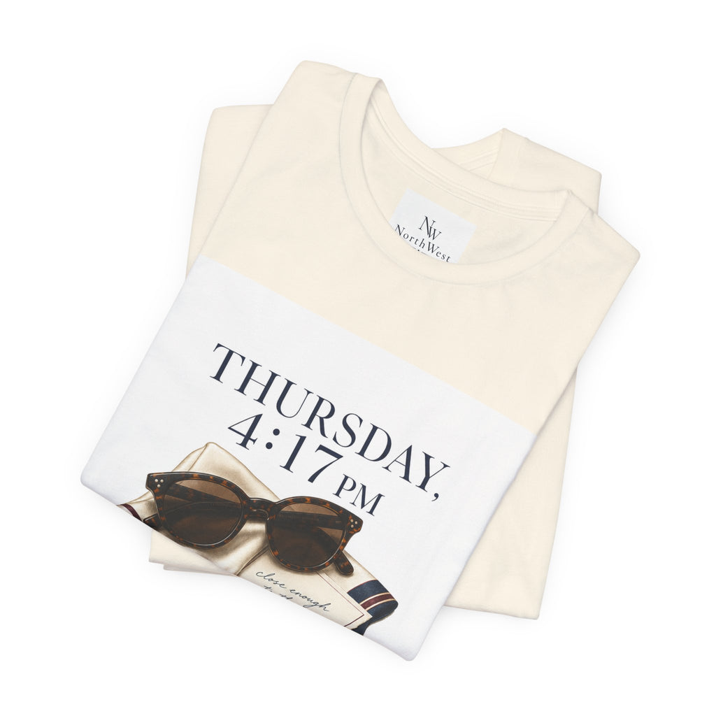 Her Weekend Starts Thursday Tee — 'Thursday, 4:17 PM' Coastal Vintage Graphic Shirt