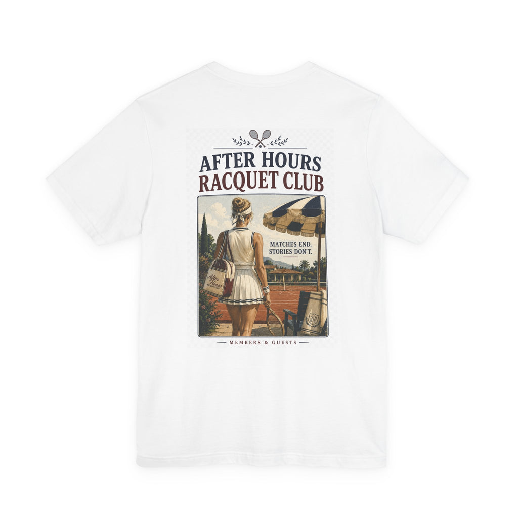 After Hours Racquet Club Tee — Vintage Tennis Graphic Short Sleeve Shirt