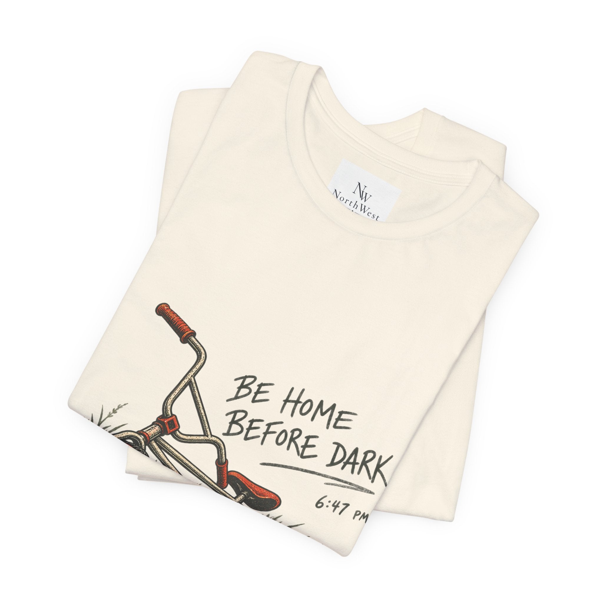 Be Home Before Dark T-Shirt — Vintage Kids Bike & Sunset Graphic Tee