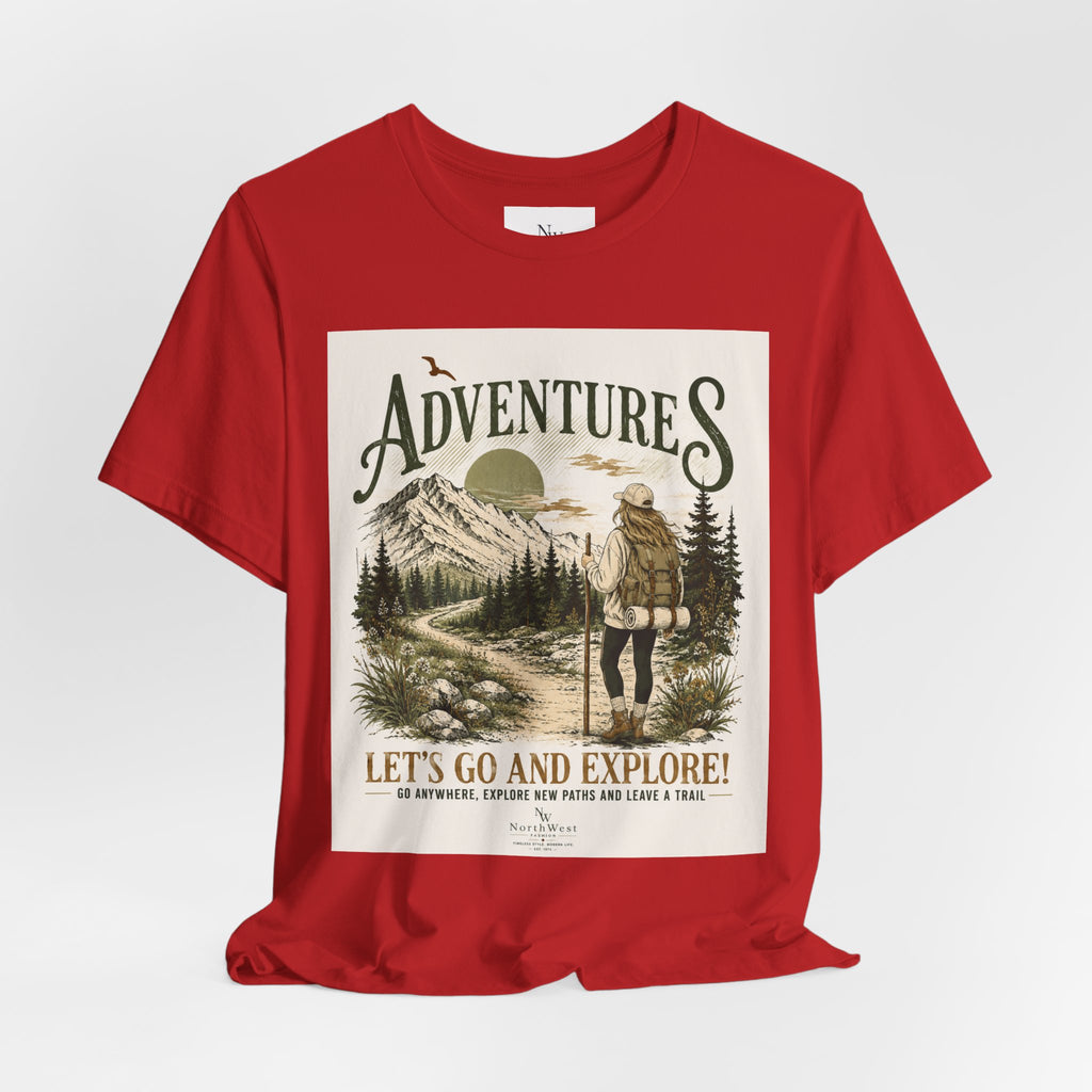 Adventures Hiking T-Shirt — "Let's Go and Explore" Vintage Outdoor Graphic Tee