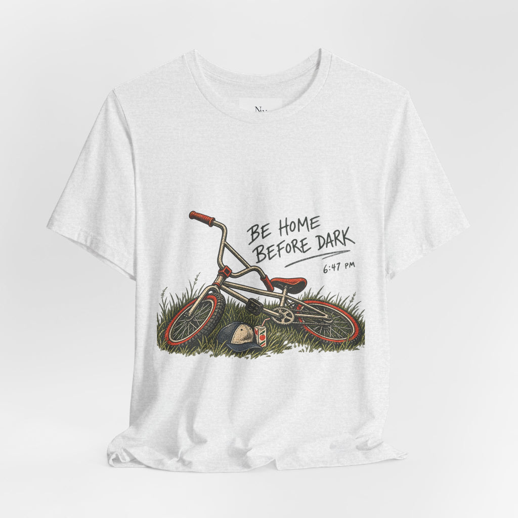 Be Home Before Dark T-Shirt — Vintage Kids Bike & Sunset Graphic Tee