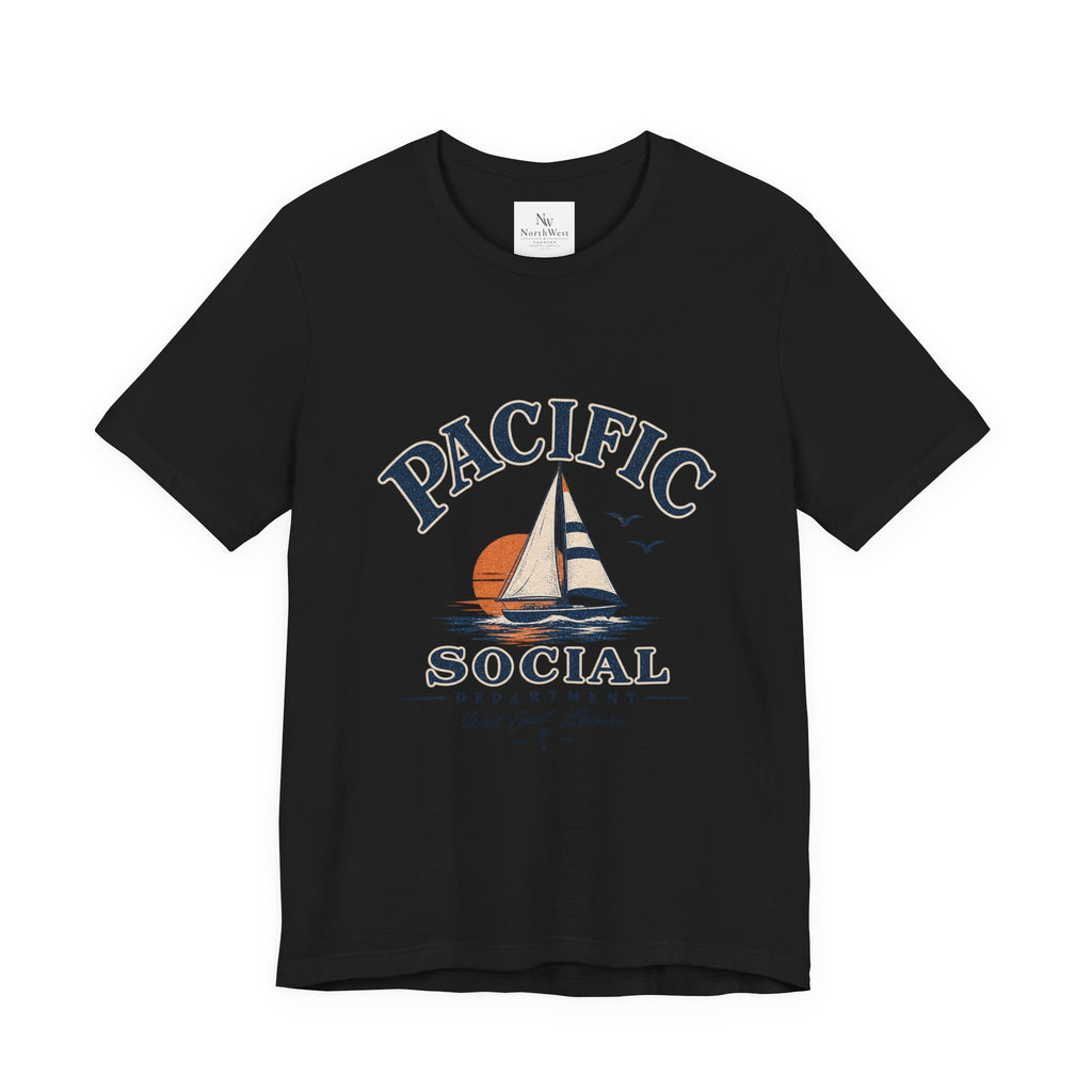 Pacific Social Sailboat Tee — Vintage Sunset Beach T-Shirt