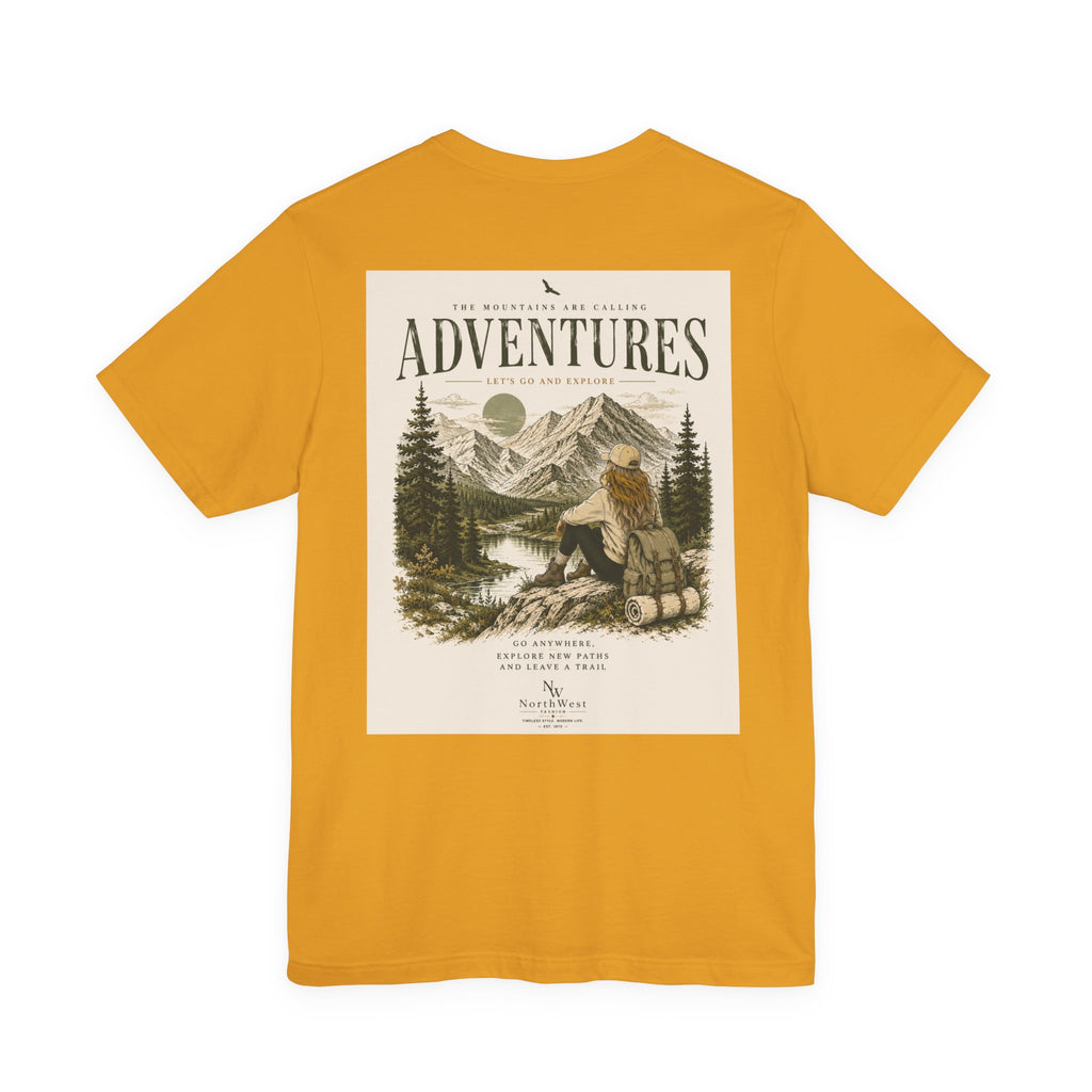 Adventures Hiking T-Shirt — "Let's Go and Explore" Vintage Outdoor Graphic Tee