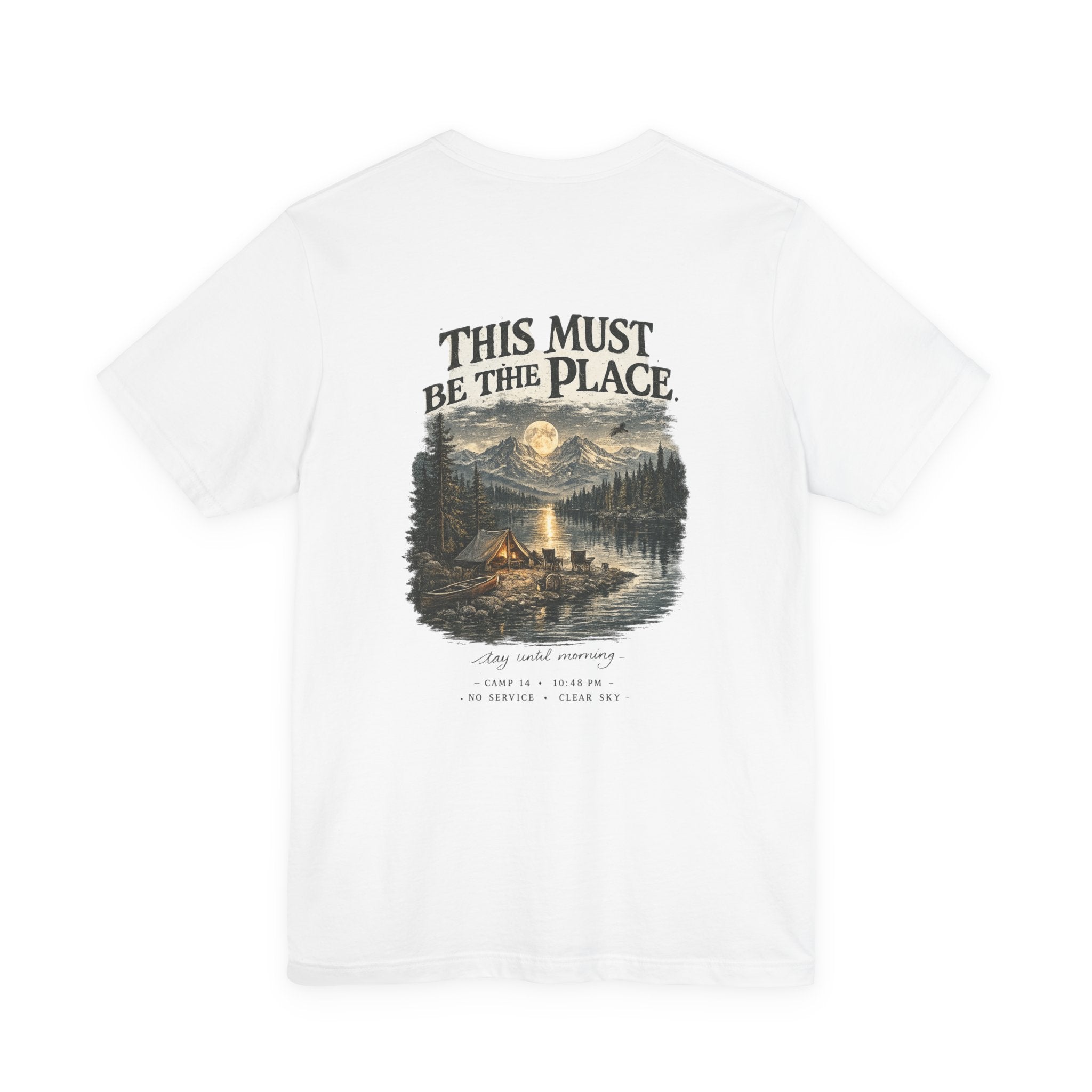 Campfire Adventure T-Shirt — “This Must Be The Place” Scenic Camping Tee