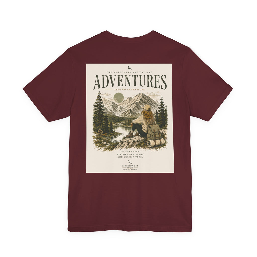 Adventures Hiking T-Shirt — "Let's Go and Explore" Vintage Outdoor Graphic Tee