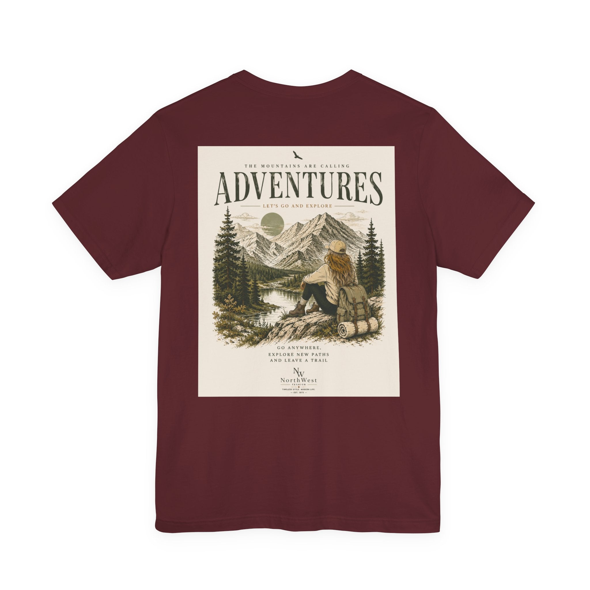 Adventures Hiking T-Shirt — "Let's Go and Explore" Vintage Outdoor Graphic Tee