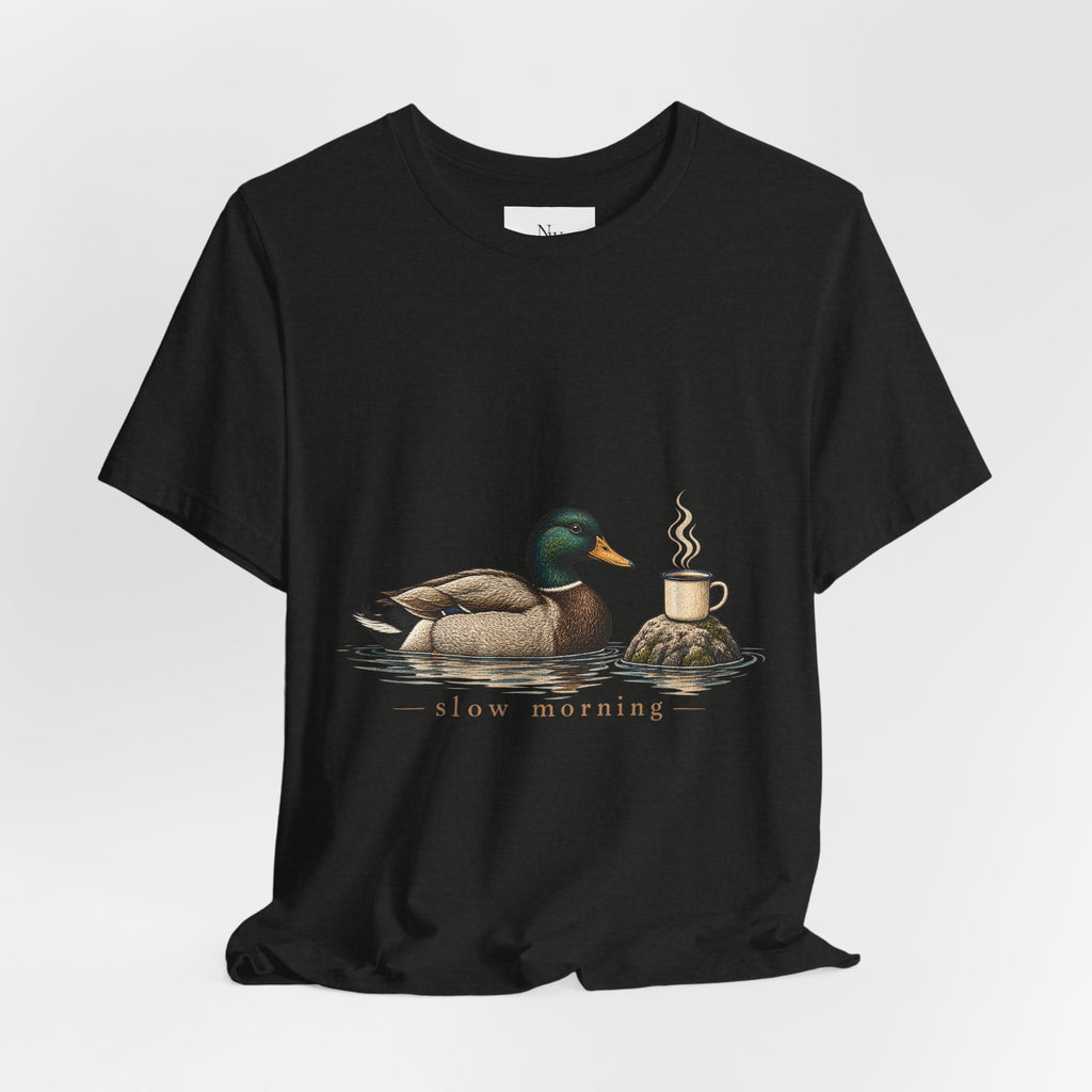 Slow Mornings Duck Tee — Cozy Cabin Nature Graphic T-Shirt