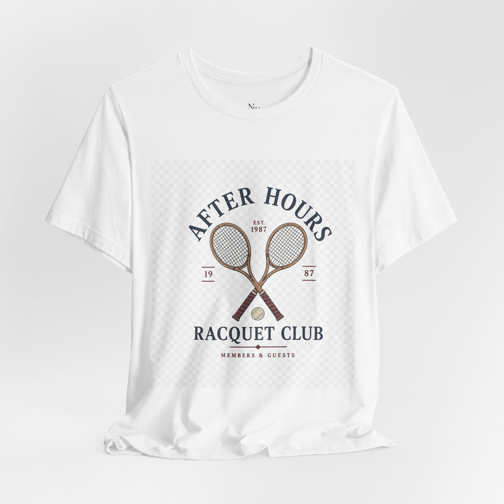 After Hours Racquet Club Tee — Vintage Tennis Graphic Short Sleeve Shirt