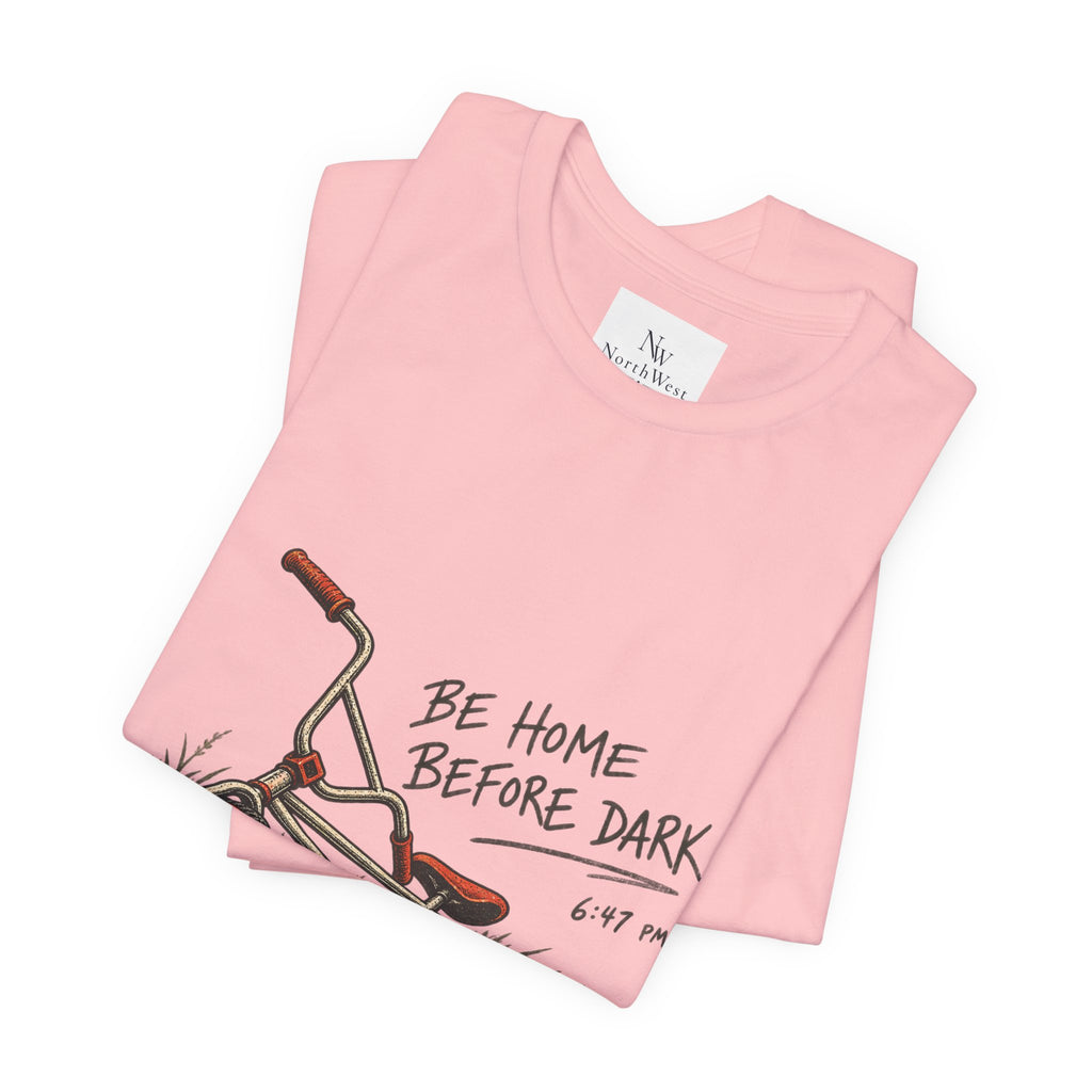 Be Home Before Dark T-Shirt — Vintage Kids Bike & Sunset Graphic Tee