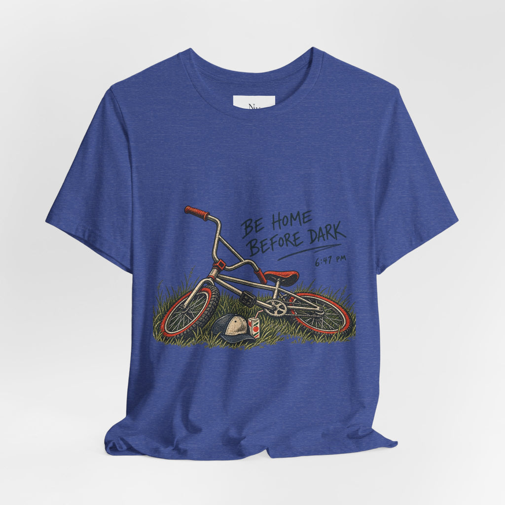 Be Home Before Dark T-Shirt — Vintage Kids Bike & Sunset Graphic Tee