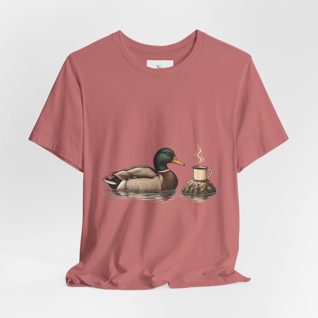 Slow Mornings Duck Tee — Cozy Cabin Nature Graphic T-Shirt