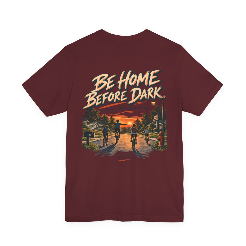 Be Home Before Dark T-Shirt — Vintage Kids Bike & Sunset Graphic Tee