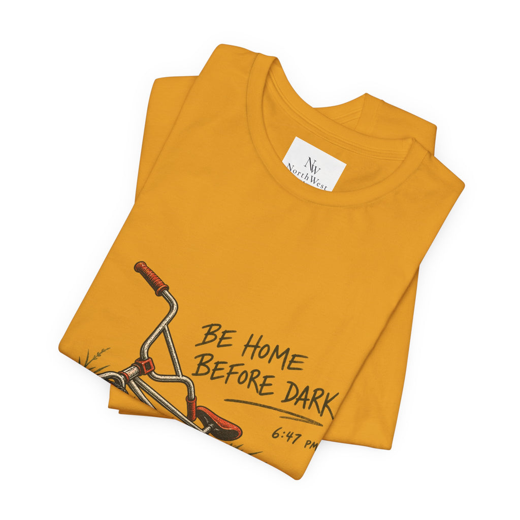 Be Home Before Dark T-Shirt — Vintage Kids Bike & Sunset Graphic Tee