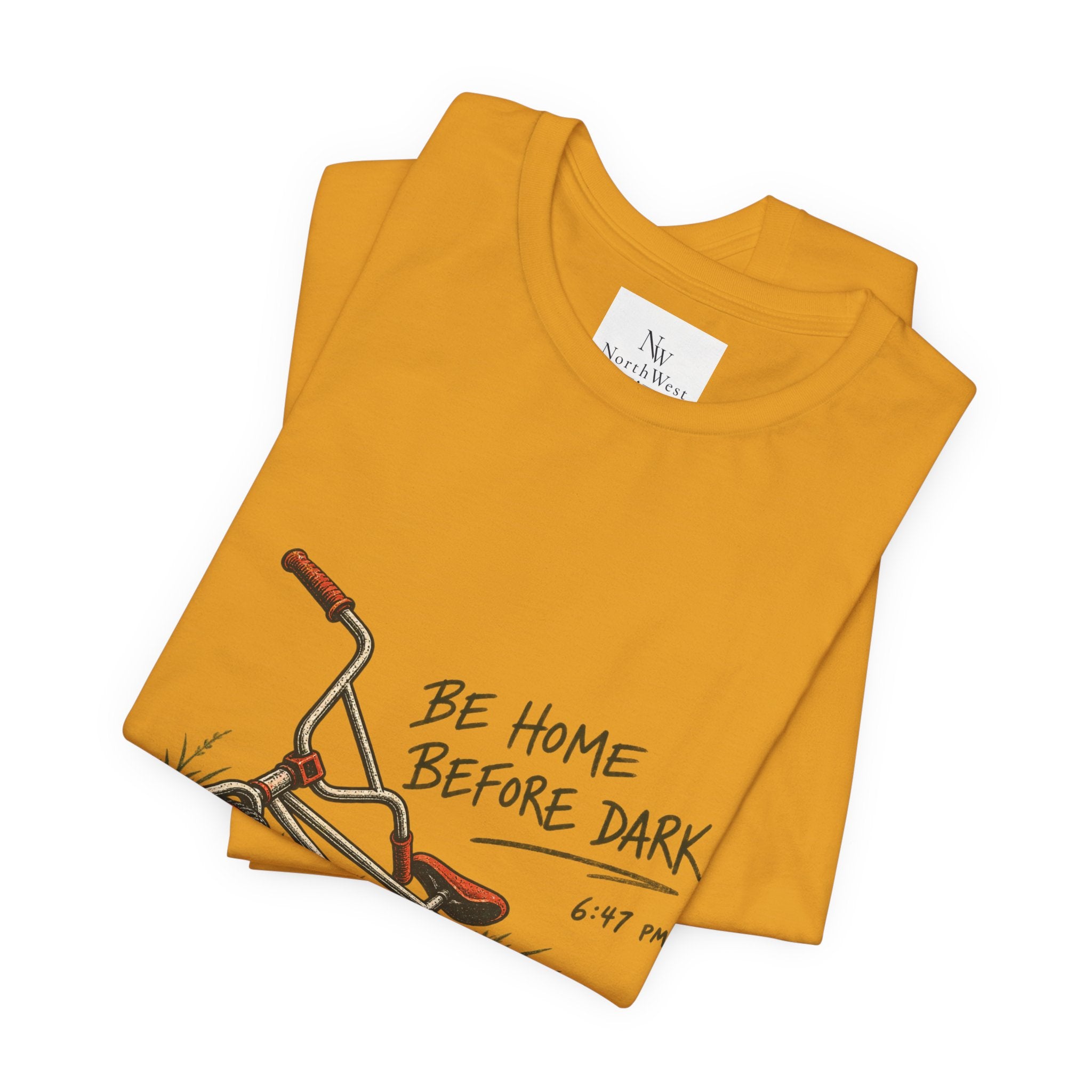 Be Home Before Dark T-Shirt — Vintage Kids Bike & Sunset Graphic Tee