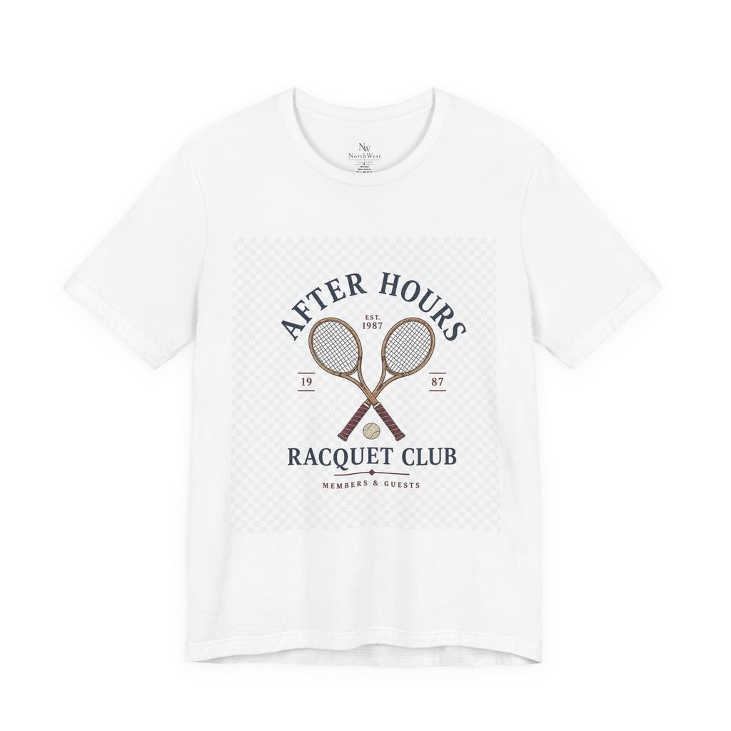 After Hours Racquet Club Tee — Vintage Tennis Graphic Short Sleeve Shirt