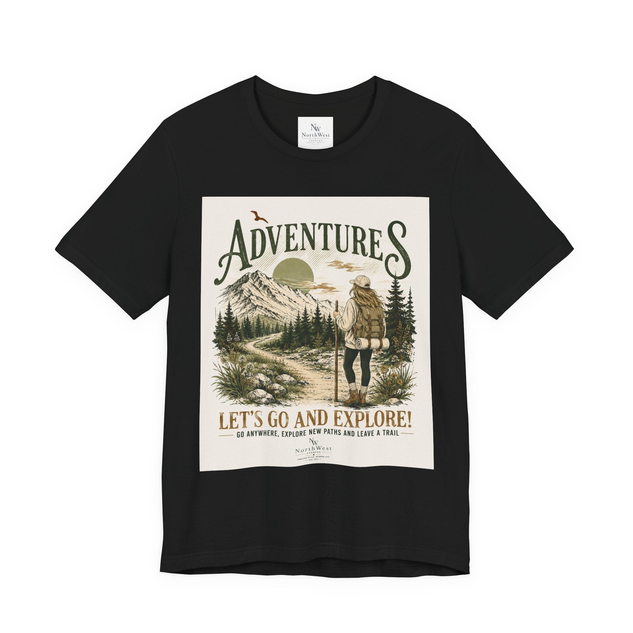 Adventures Hiking T-Shirt — "Let's Go and Explore" Vintage Outdoor Graphic Tee