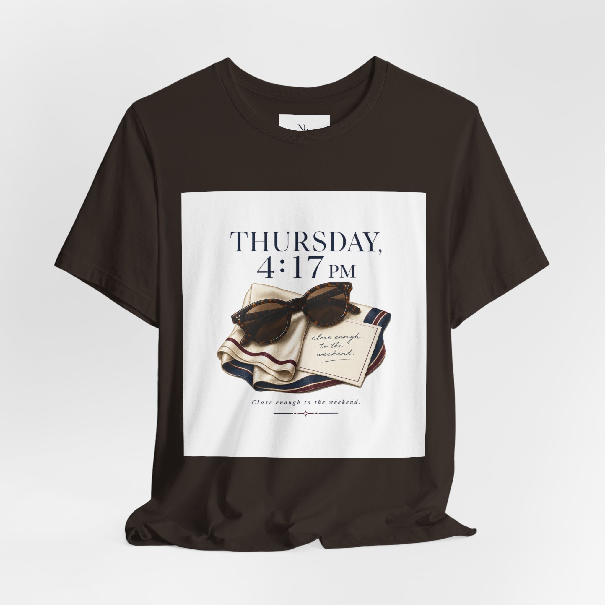 Her Weekend Starts Thursday Tee — 'Thursday, 4:17 PM' Coastal Vintage Graphic Shirt