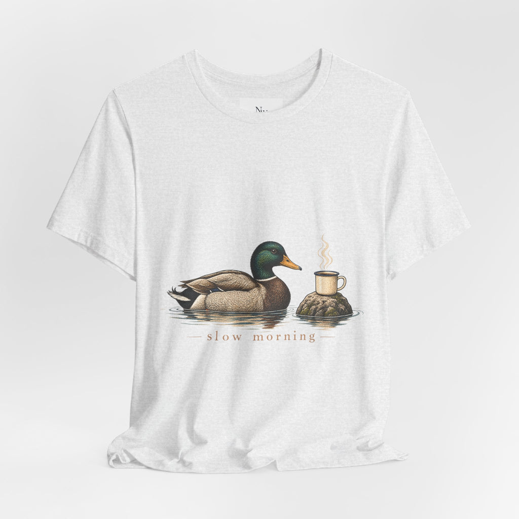 Slow Mornings Duck Tee — Cozy Cabin Nature Graphic T-Shirt