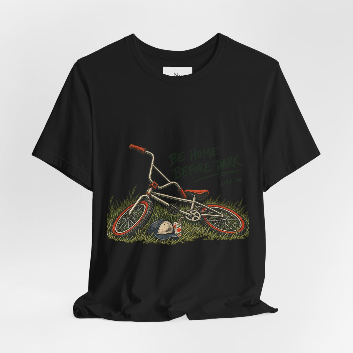 Be Home Before Dark T-Shirt — Vintage Kids Bike & Sunset Graphic Tee