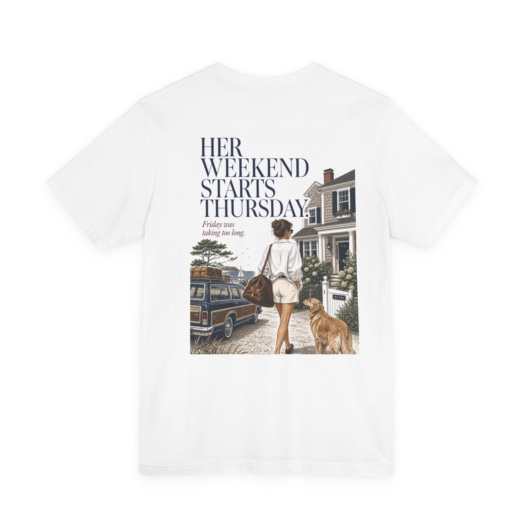 Her Weekend Starts Thursday Tee — 'Thursday, 4:17 PM' Coastal Vintage Graphic Shirt