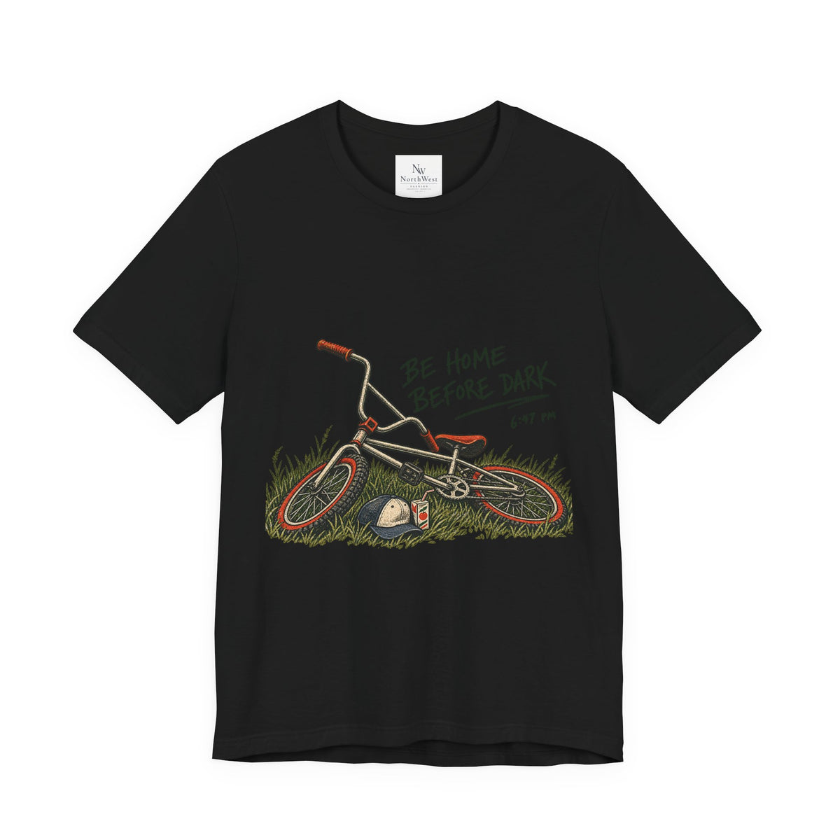 Be Home Before Dark T-Shirt — Vintage Kids Bike & Sunset Graphic Tee
