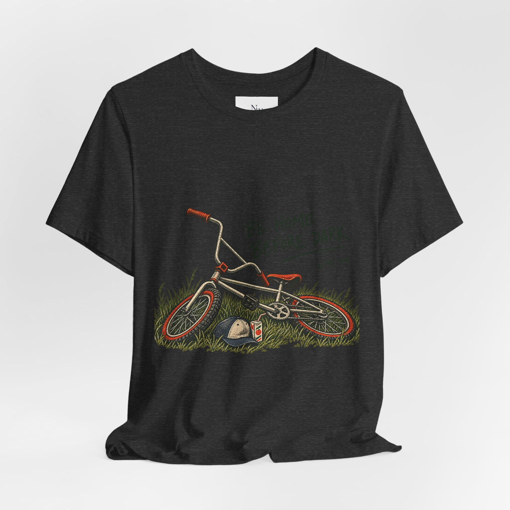 Be Home Before Dark T-Shirt — Vintage Kids Bike & Sunset Graphic Tee