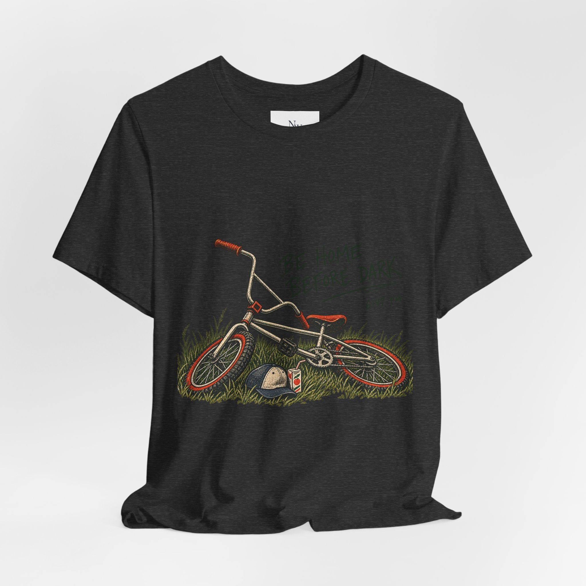 Be Home Before Dark T-Shirt — Vintage Kids Bike & Sunset Graphic Tee