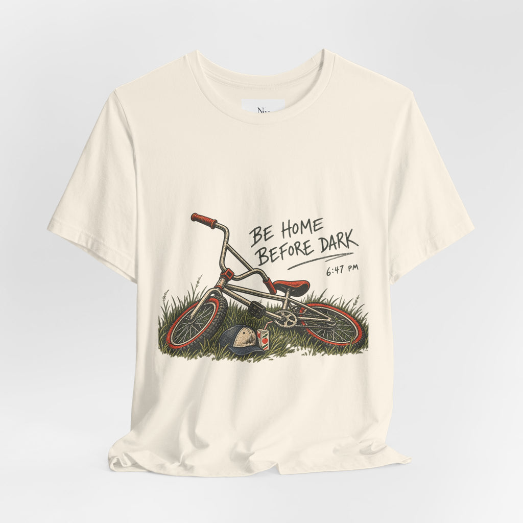 Be Home Before Dark T-Shirt — Vintage Kids Bike & Sunset Graphic Tee