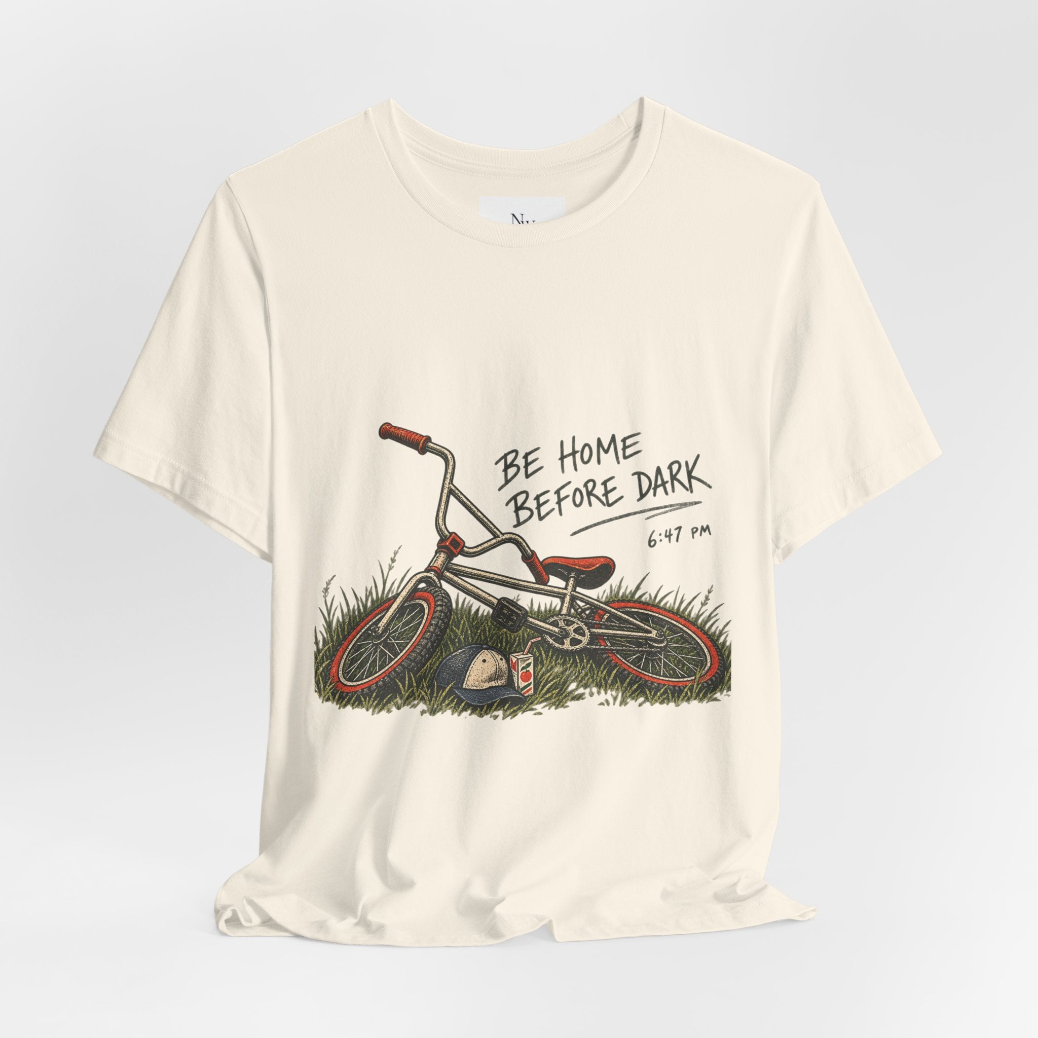 Be Home Before Dark T-Shirt — Vintage Kids Bike & Sunset Graphic Tee