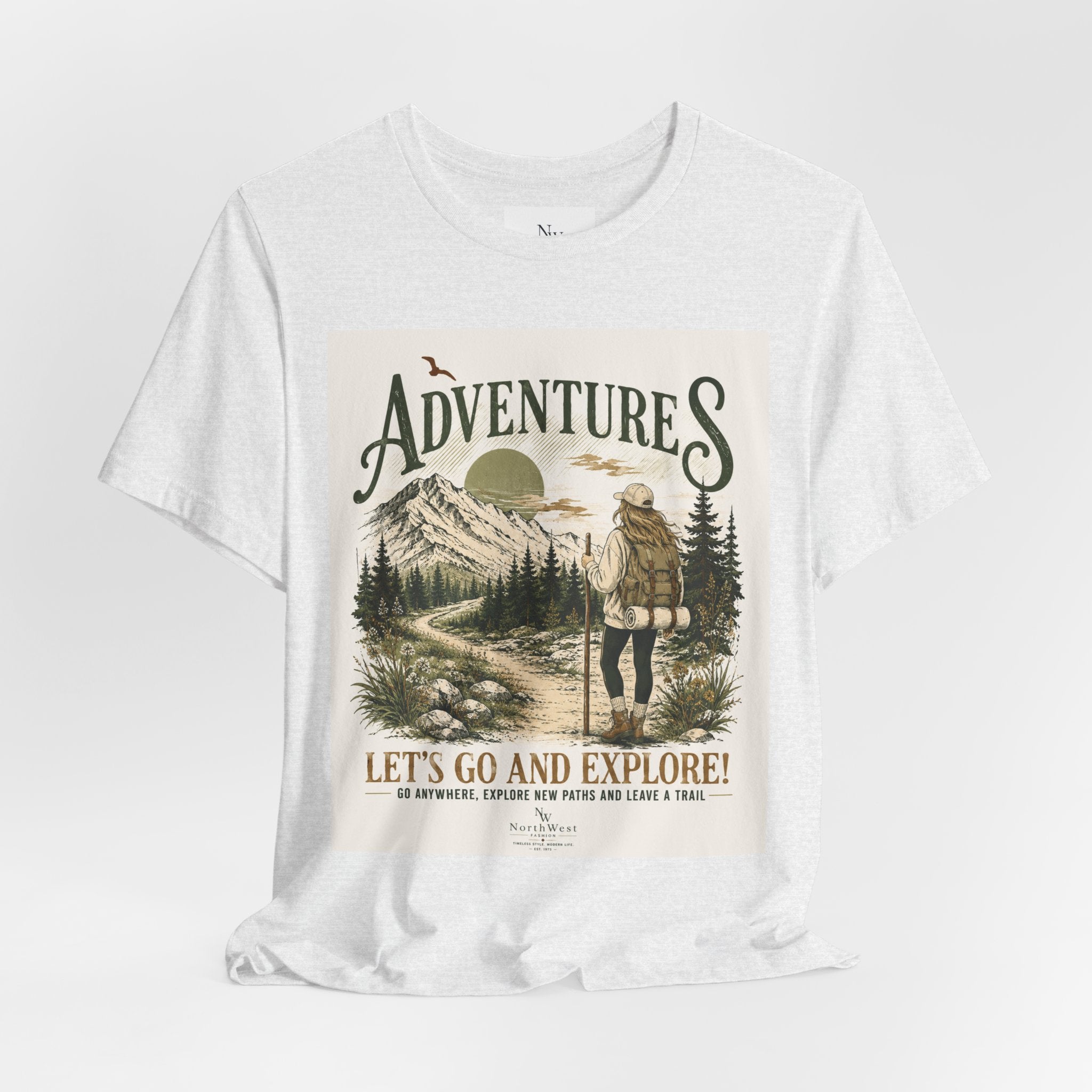 Adventures Hiking T-Shirt — "Let's Go and Explore" Vintage Outdoor Graphic Tee