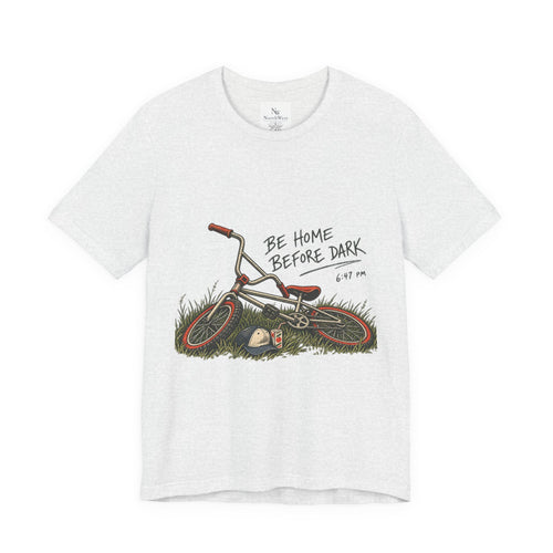 Be Home Before Dark T-Shirt — Vintage Kids Bike & Sunset Graphic Tee