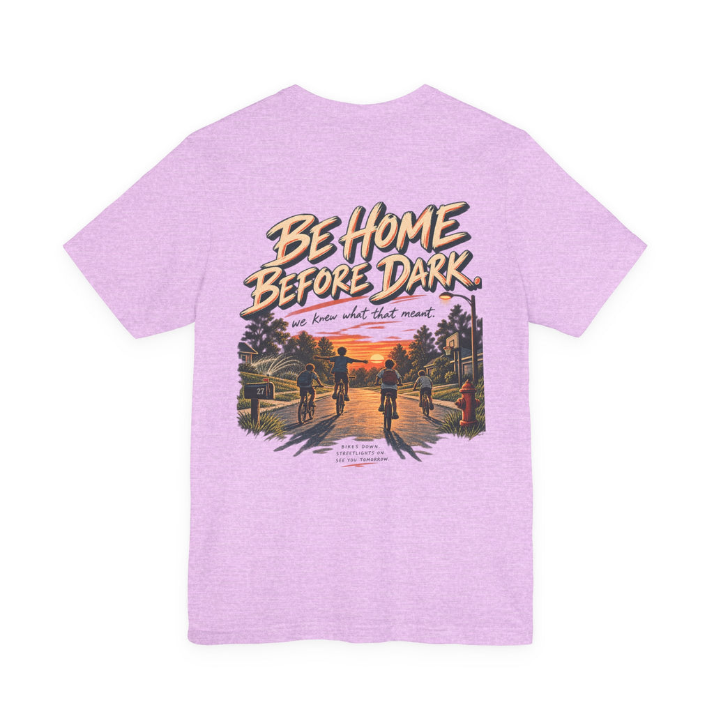 Be Home Before Dark T-Shirt — Vintage Kids Bike & Sunset Graphic Tee
