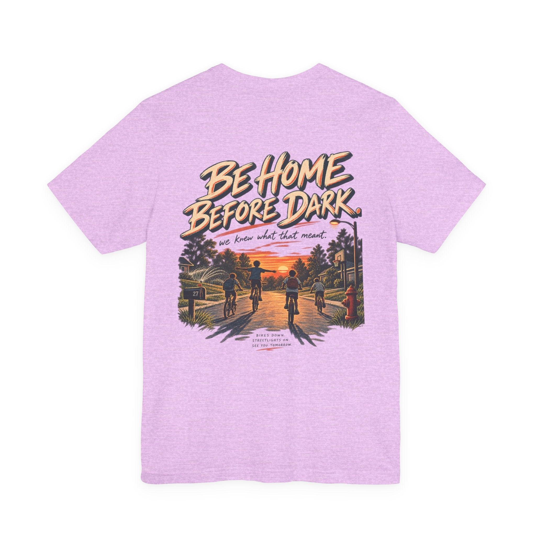Be Home Before Dark T-Shirt — Vintage Kids Bike & Sunset Graphic Tee