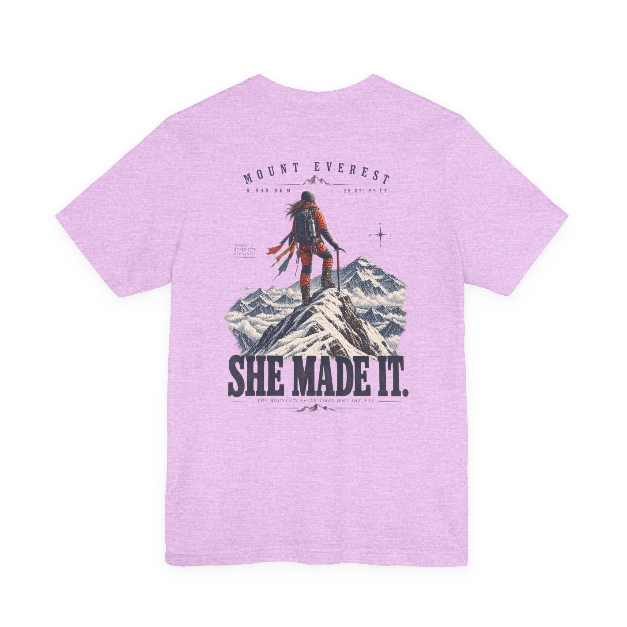 Everest Climber Tee — "She Made It" Mountain Summit Shirt (8848.86m)