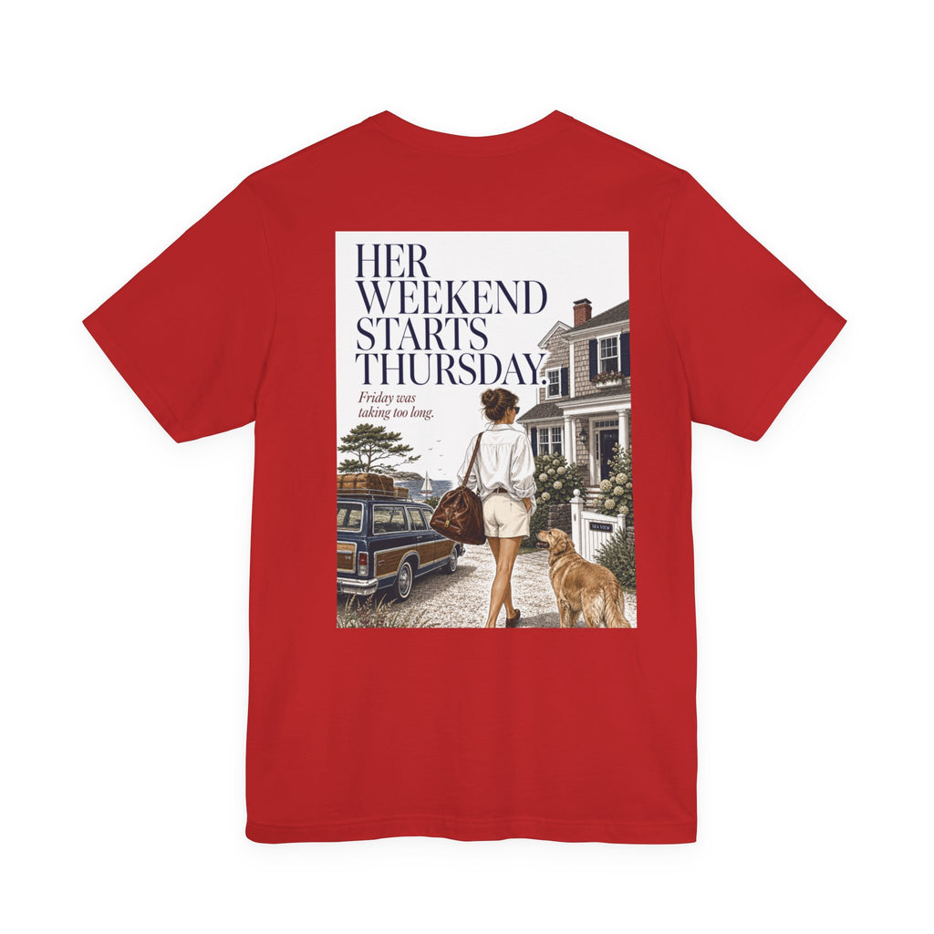 Her Weekend Starts Thursday Tee — 'Thursday, 4:17 PM' Coastal Vintage Graphic Shirt