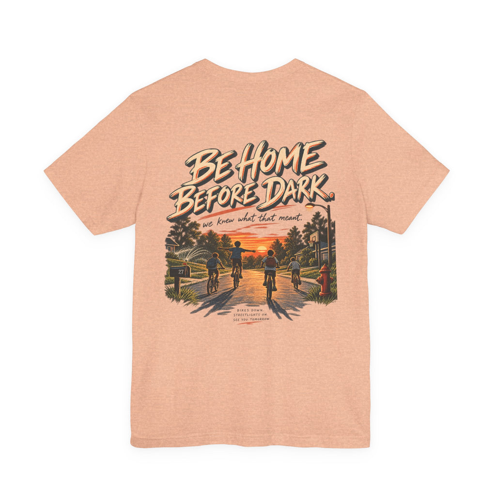 Be Home Before Dark T-Shirt — Vintage Kids Bike & Sunset Graphic Tee