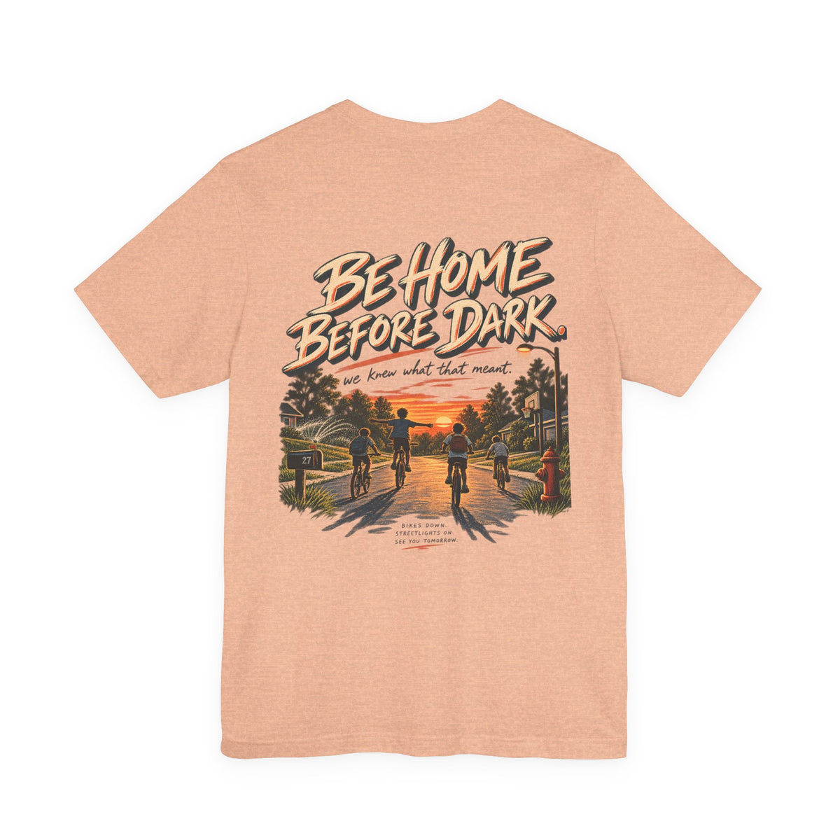 Be Home Before Dark T-Shirt — Vintage Kids Bike & Sunset Graphic Tee