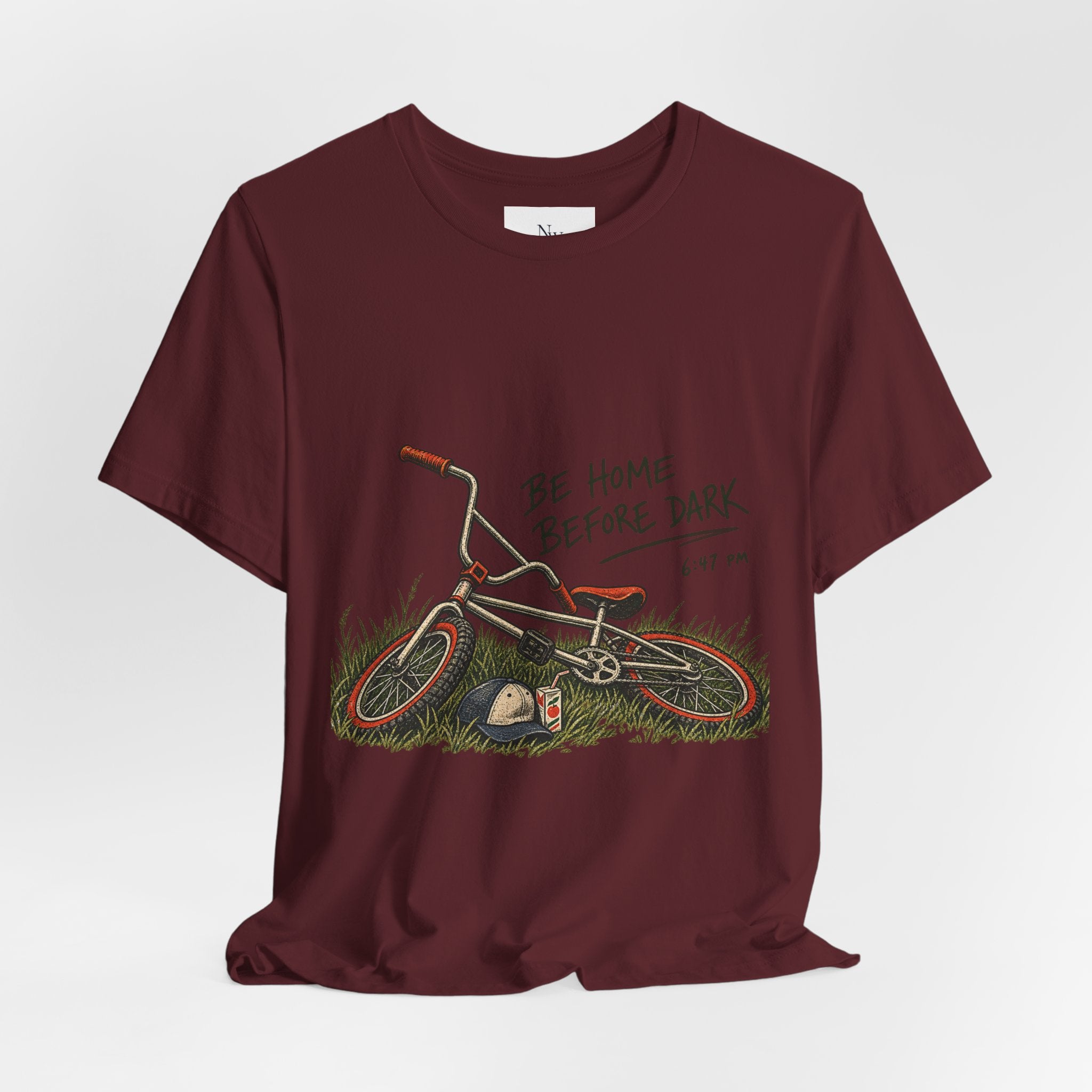 Be Home Before Dark T-Shirt — Vintage Kids Bike & Sunset Graphic Tee