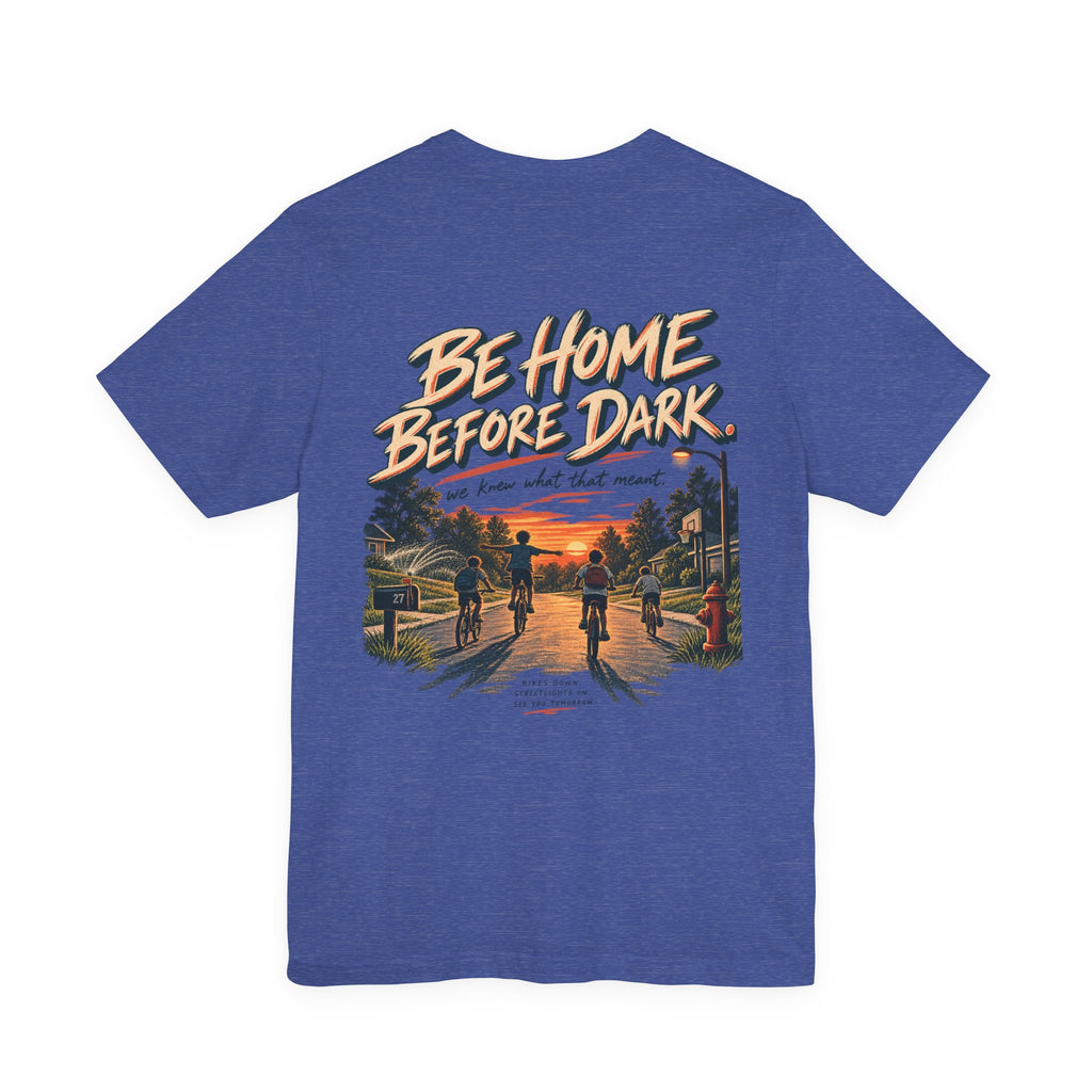 Be Home Before Dark T-Shirt — Vintage Kids Bike & Sunset Graphic Tee