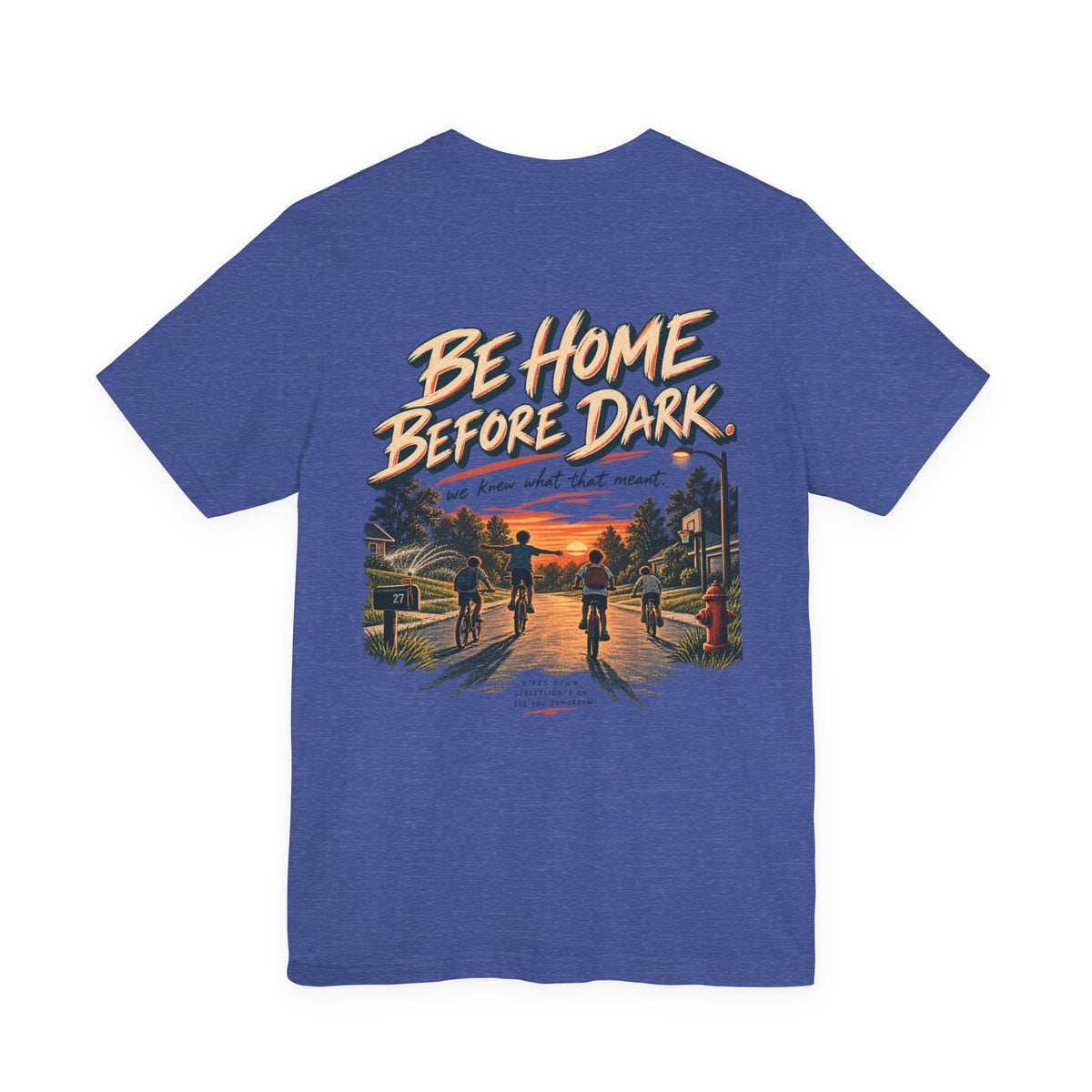 Be Home Before Dark T-Shirt — Vintage Kids Bike & Sunset Graphic Tee