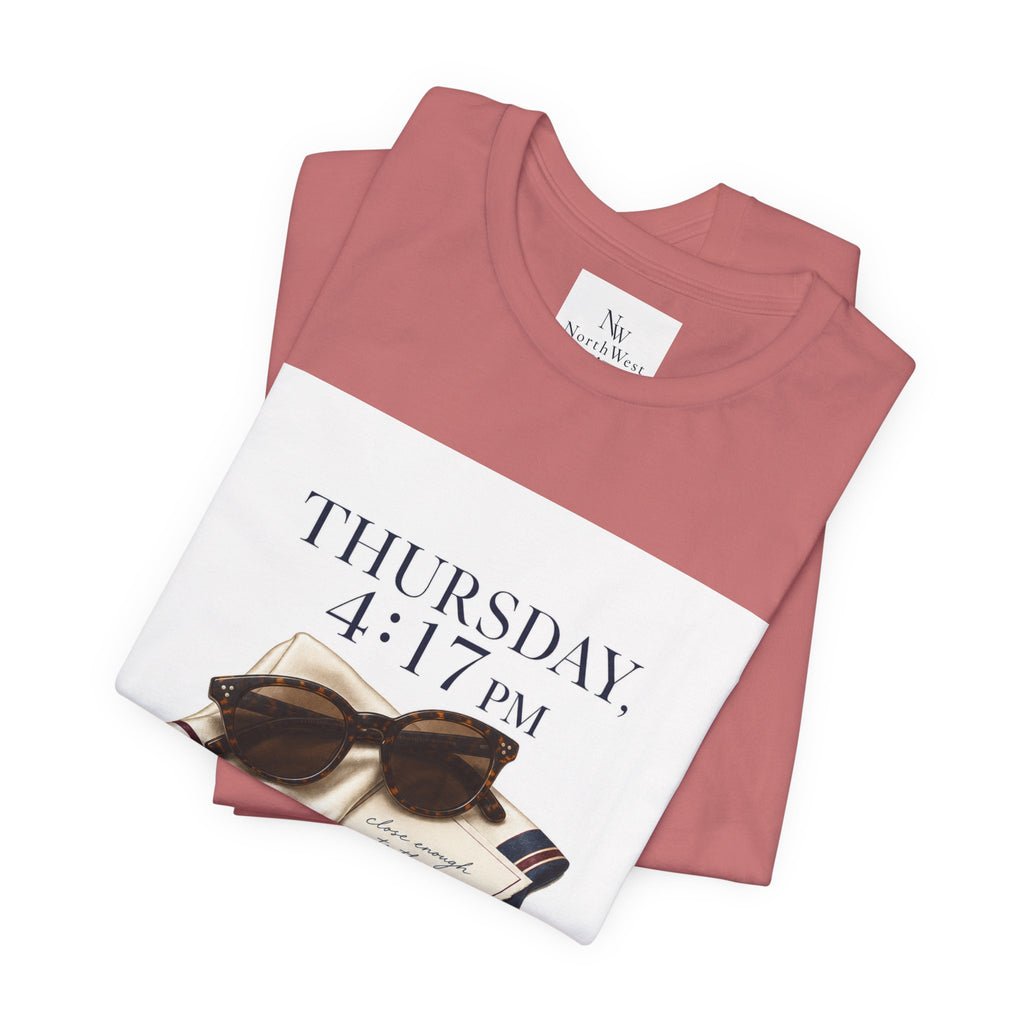Her Weekend Starts Thursday Tee — 'Thursday, 4:17 PM' Coastal Vintage Graphic Shirt