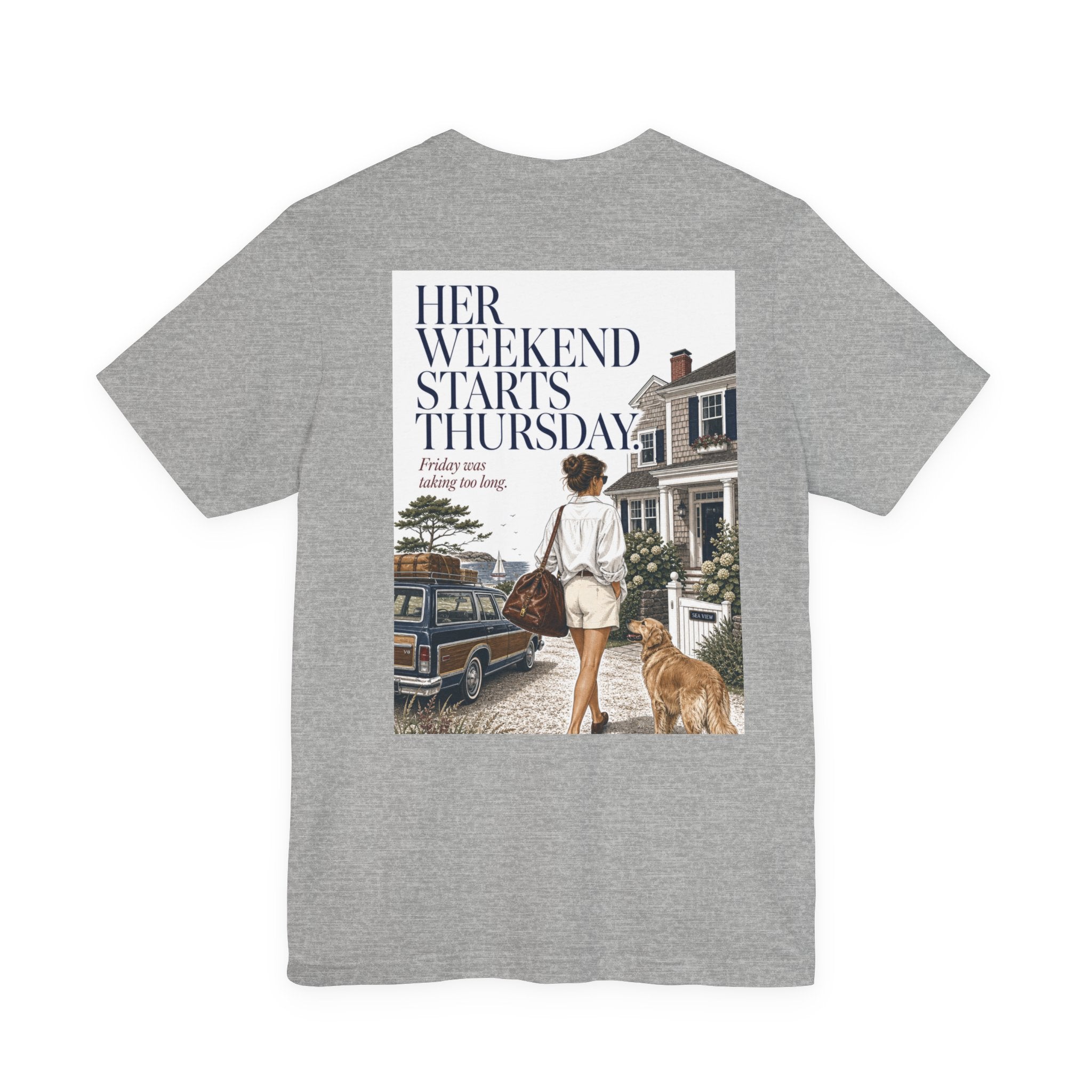 Her Weekend Starts Thursday Tee — 'Thursday, 4:17 PM' Coastal Vintage Graphic Shirt