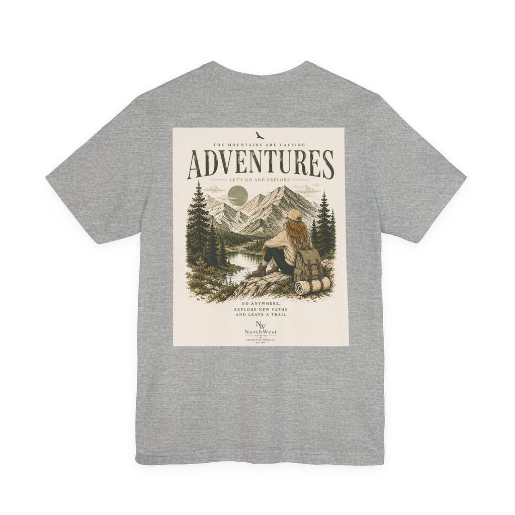 Adventures Hiking T-Shirt — "Let's Go and Explore" Vintage Outdoor Graphic Tee