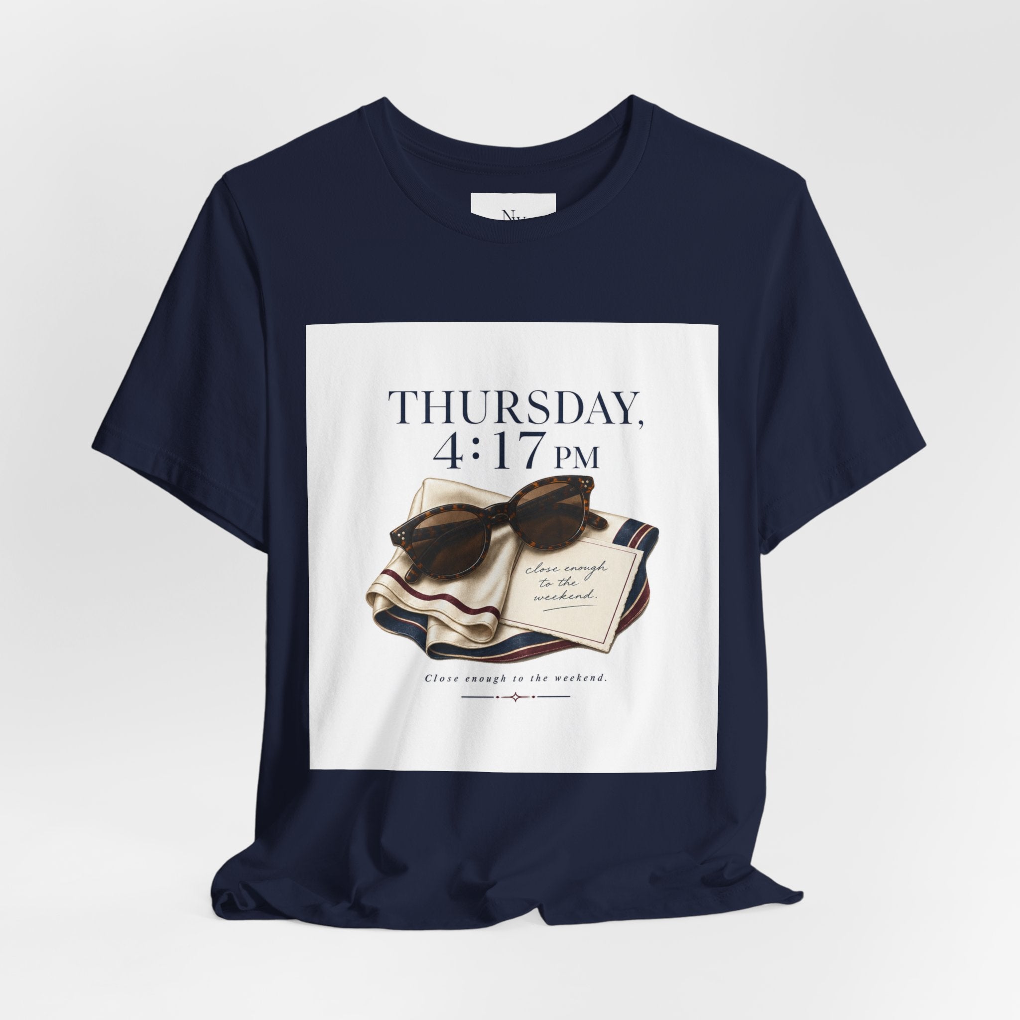 Her Weekend Starts Thursday Tee — 'Thursday, 4:17 PM' Coastal Vintage Graphic Shirt