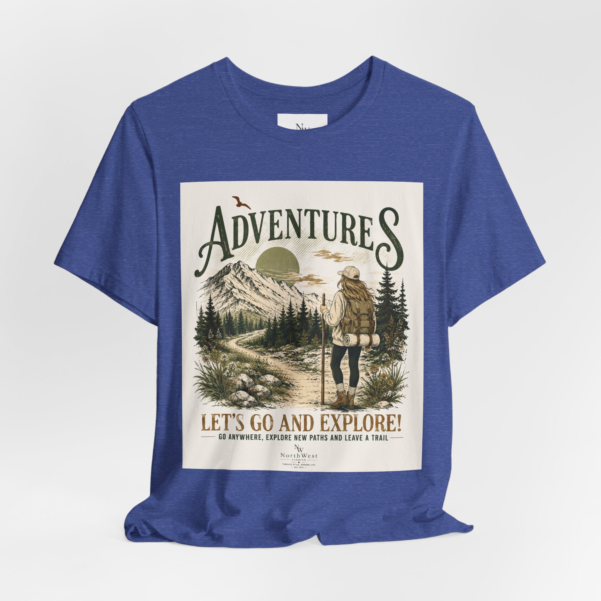 Adventures Hiking T-Shirt — "Let's Go and Explore" Vintage Outdoor Graphic Tee