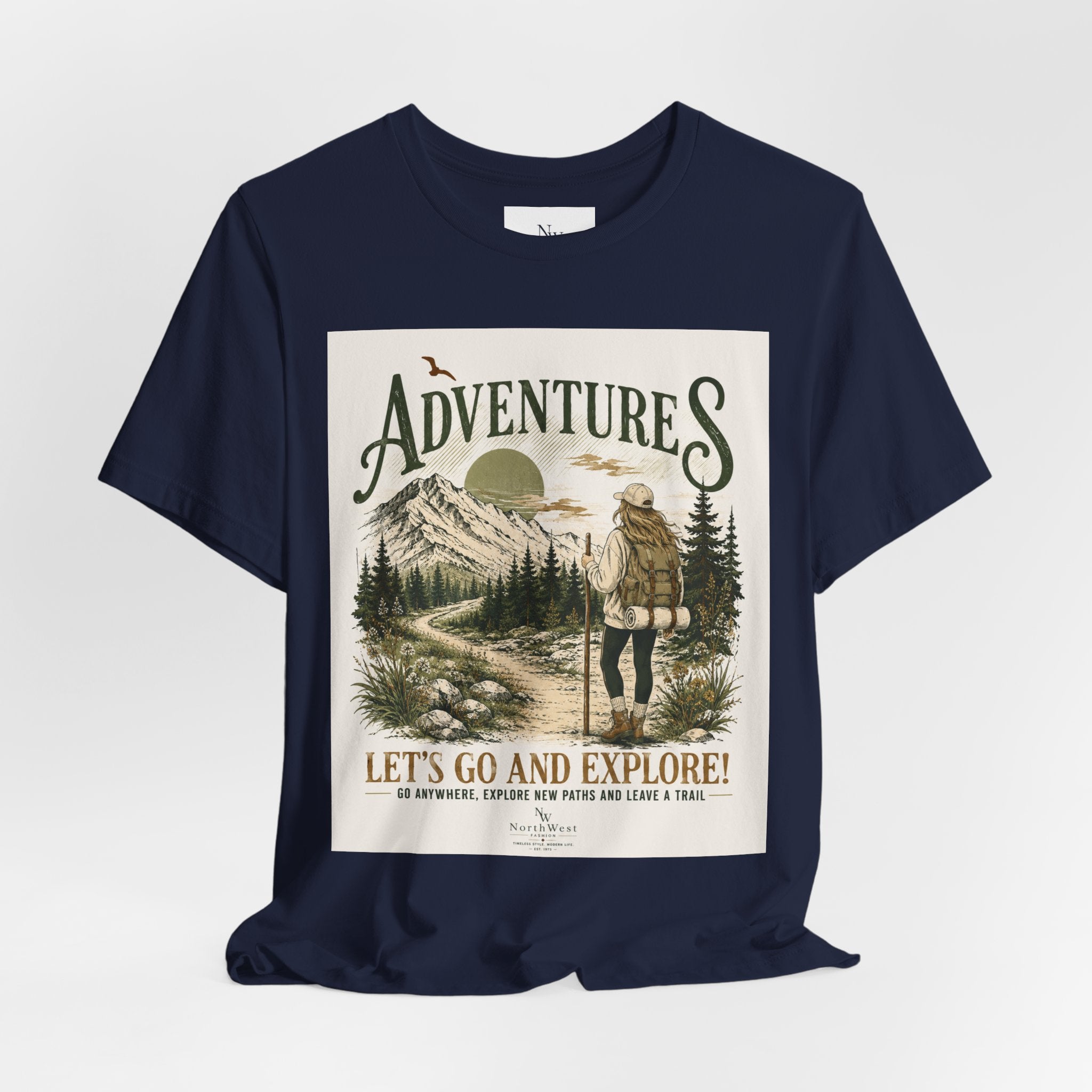 Adventures Hiking T-Shirt — "Let's Go and Explore" Vintage Outdoor Graphic Tee