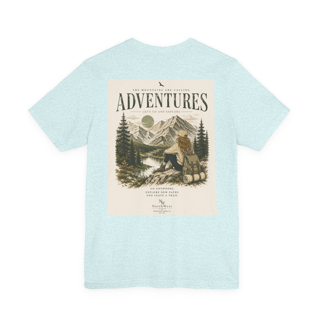 Adventures Hiking T-Shirt — "Let's Go and Explore" Vintage Outdoor Graphic Tee