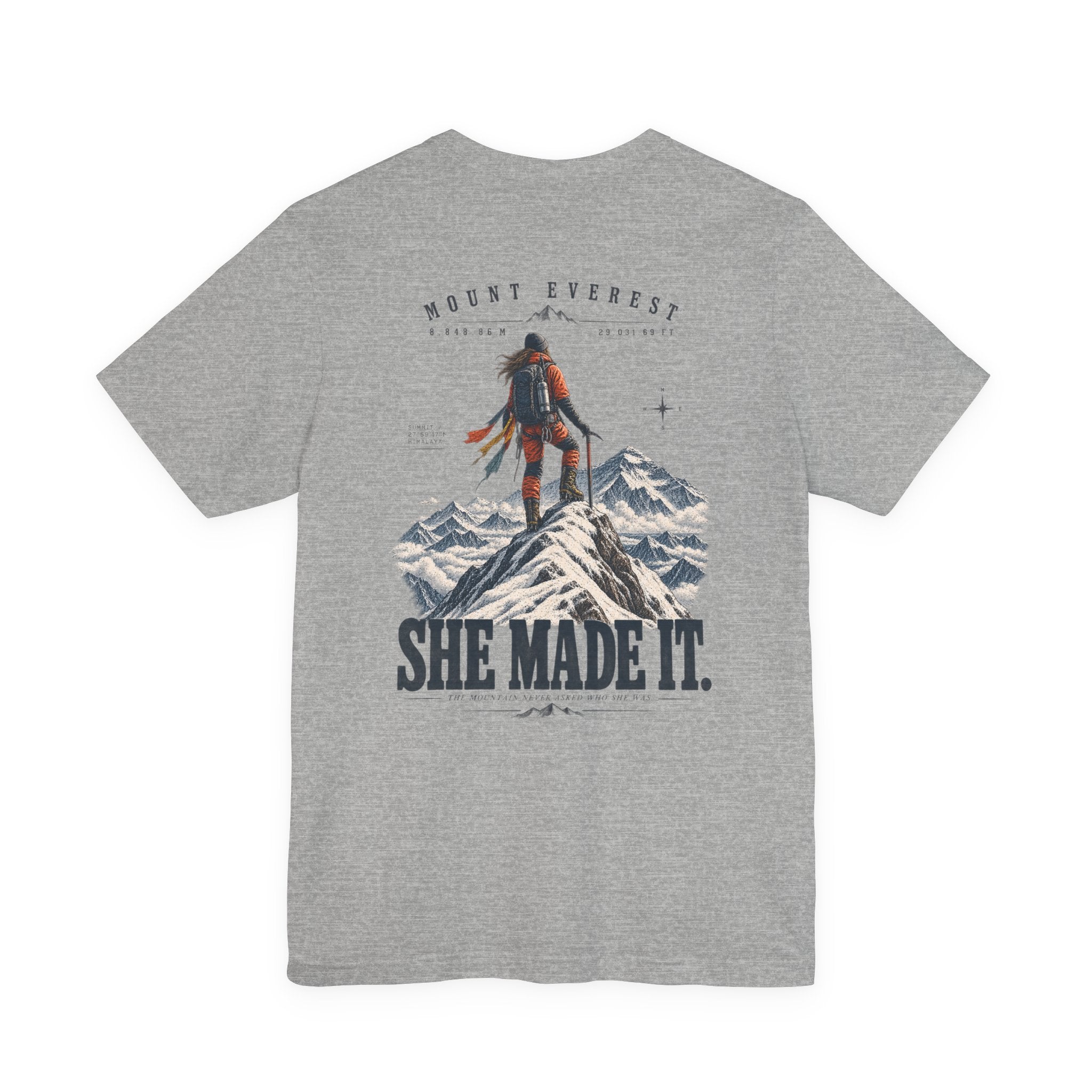 Everest Climber Tee — "She Made It" Mountain Summit Shirt (8848.86m)